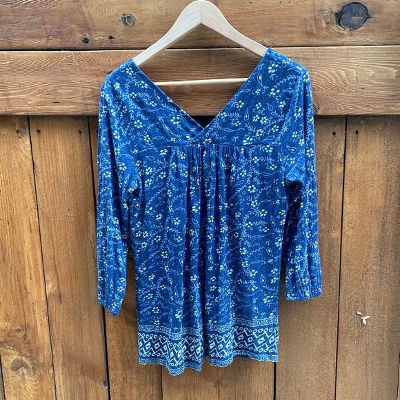 Navy and tan bohemian top - Picture 4 of 6